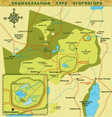 Заповедник Нгоронгоро на карте