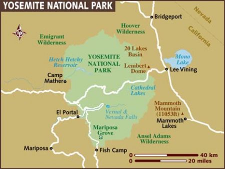 Национальный парк Йосемити на карте