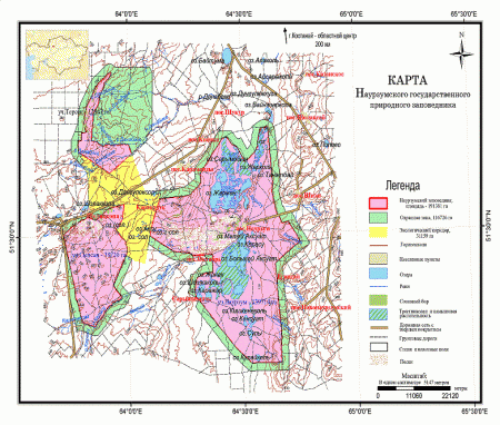 Наурзумский государственный природный заповедник на карте
